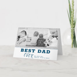 Cartão Rustic Blue Best Dad Father`s Day 3 Photo Collage