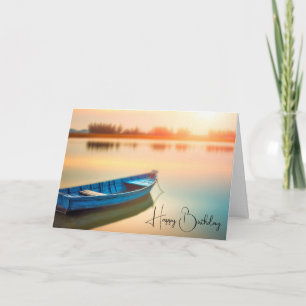 Cartão Rustic Blue Rowboat Birthday