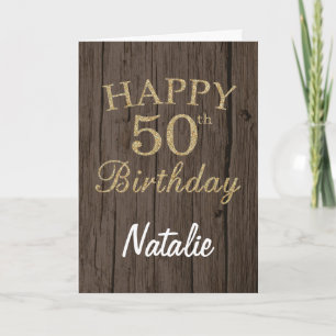 Cartão Rustic Brown and Gold Glitter 50th Birthday Card