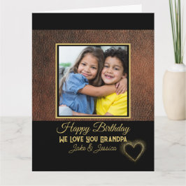 Cartão Rustic Brown Leather Happy Birthday Grandpa Photo