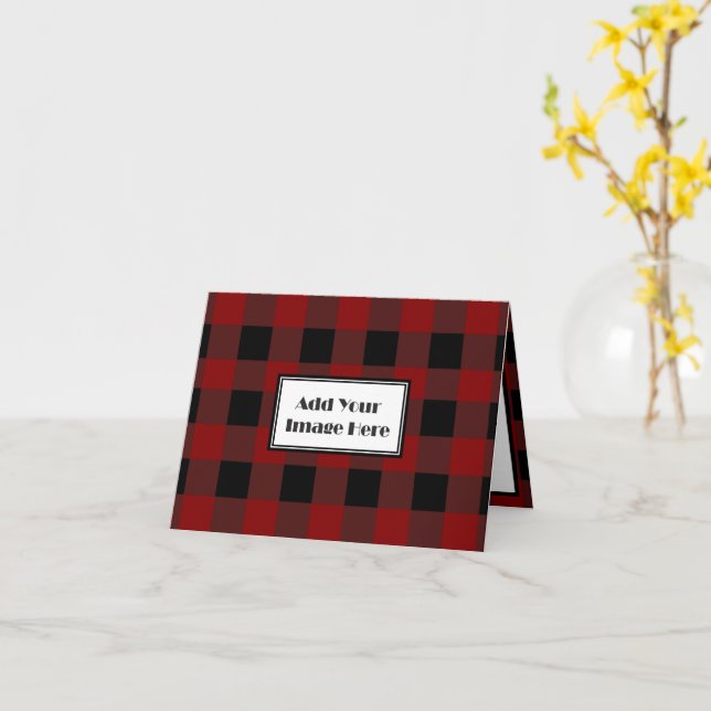 Cartão Rustic Buffalo Plaid Pattern Custom Image (Flor Amarela)