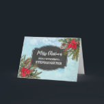 Cartão Rustic Chalkboard Stepfilha Feliz Natal<br><div class="desc">Feliz Natal para cartão de enteado com padrão de quadro de chalkboard rústico e folhagem de inverno com poinsettias.</div>