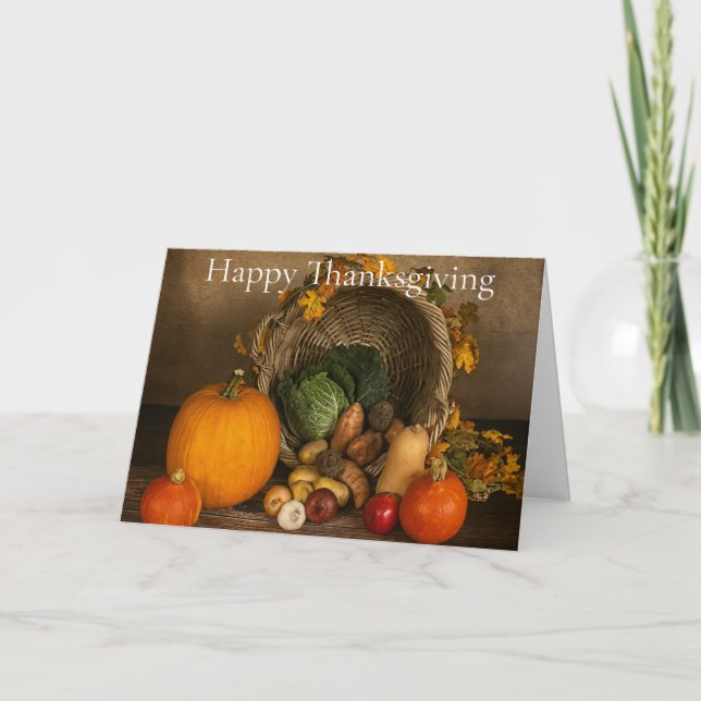 Cartão Rustic Cornucopia Harvest Thanksgiving Blessings (Frente)