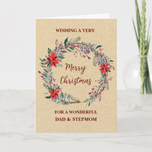 Cartão Rustic Dad and Stepmom Merry Christmas