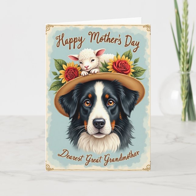 Cartão Rustic Dog Floral Mothers Day Card (Frente)