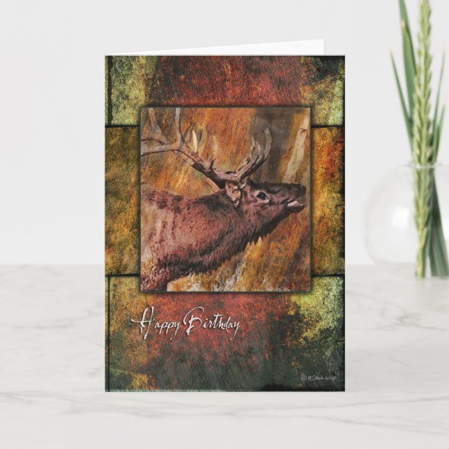 Cartão Rustic Elk Wildlife Birthday Card (Frente)