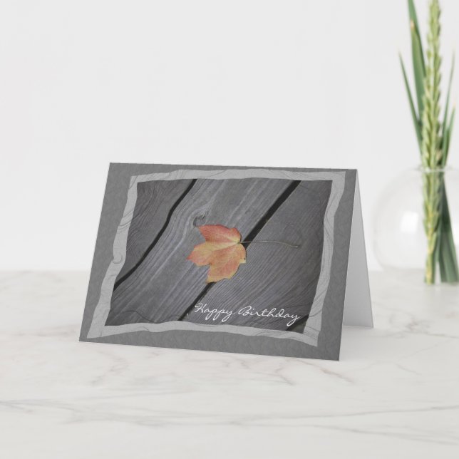 Cartão Rustic Fall Leaf Happy Birth (Frente)