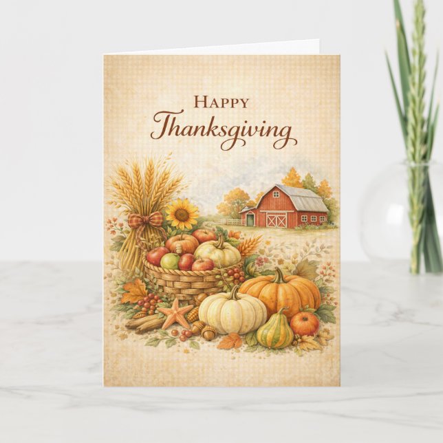 Cartão Rustic Farmhouse Happy Thanksgiving Harvest  (Frente)