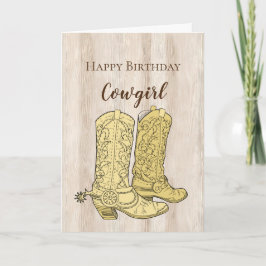 Cartão Rustic Faux Cream White Wood Cowboy Boots Aniversá
