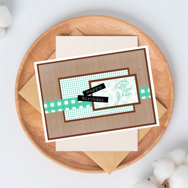 Cartão Rustic Floral Light Turquoise Birthday (Criador carregado)