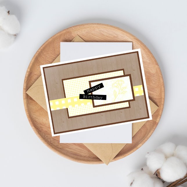 Cartão Rustic Floral Light Yellow Birthday (Criador carregado)