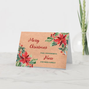 Cartão Rustic Floral Niece & Family Felry Natal