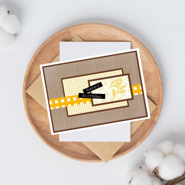 Cartão Rustic Floral Yellow Birthday (Criador carregado)