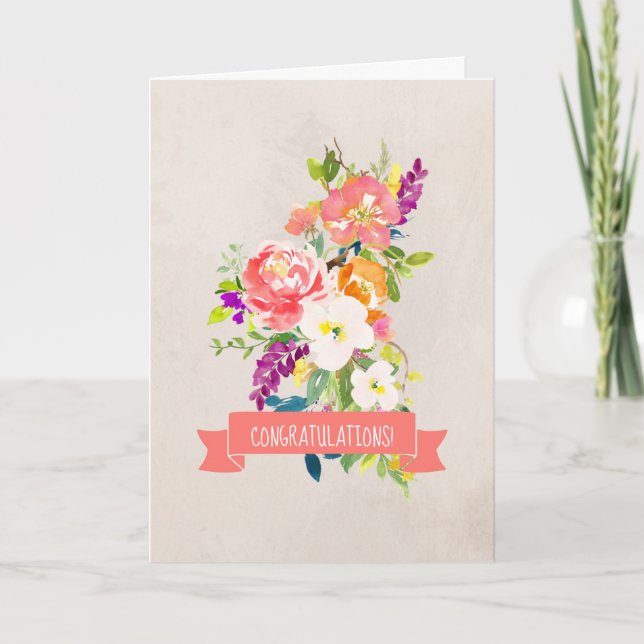 Cartão Rustic Flower Bouquet Wedding Congratulations Card (Frente)