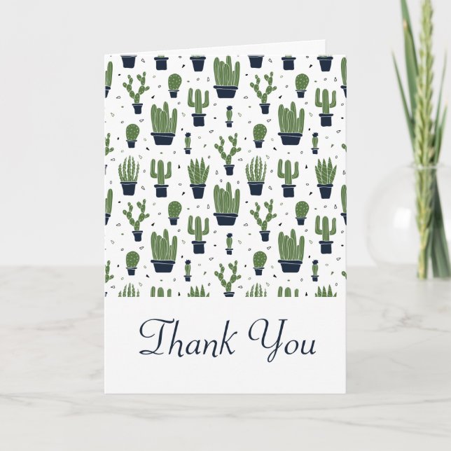 Cartão Rustic Green Cactus Desert Pattern Thank You (Frente)