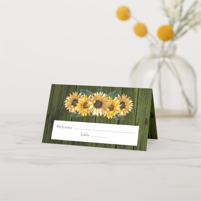 Cartão Rustic Green Sunflower Reception Place (Frente)