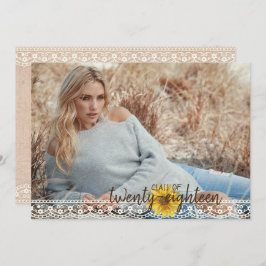 Cartão Rustic Lace & Burlap Sunflower Graduação