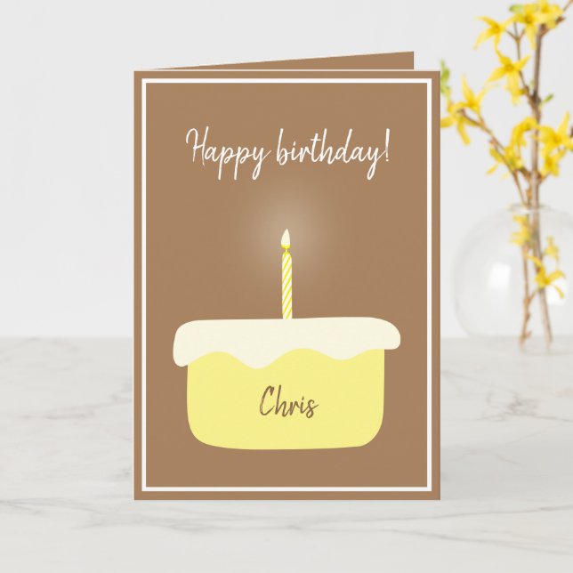 Cartão Rustic Lemon Birthday Cake w/ Glowing Lit Candle (Flor Amarela)