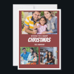 Cartão Rustic Maroon Red Christmas Photo Collage<br><div class="desc">Envie seus desejos de feriado mais quentes com estilo com este Cartão de Foil de Natal de Mínimo Roteiro Vermelho. Sua design elegante apresenta um fundo vermelho ousado, acentuado por uma elegante cartaz, criando um olhar sofisticado, mas festivo. A escrita minimalista transmite o charme do eterno, fazer-o uma escolha versátil...</div>