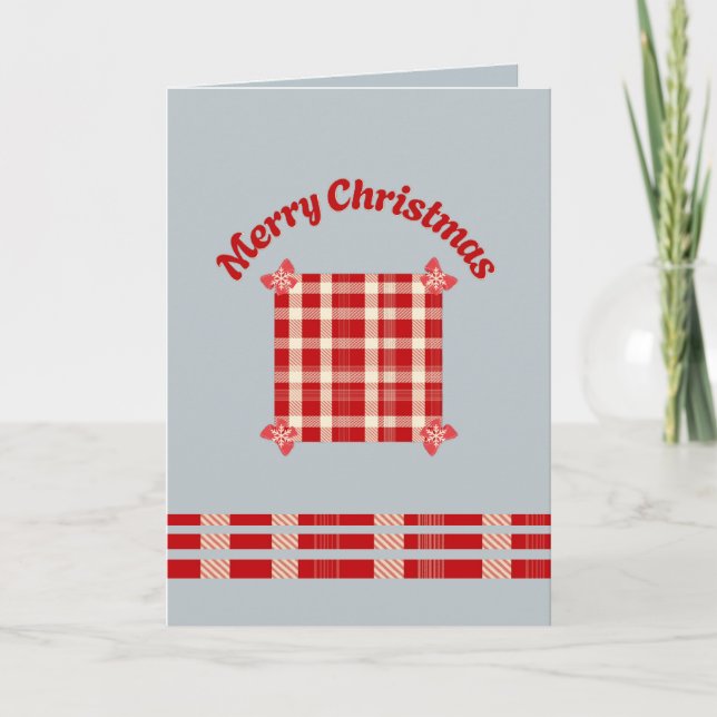 Cartão Rustic Red Gingham Christmas Card with Festive Bow (Frente)