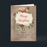 Cartão Rustic Son & Son in Law Feliz Natal<br><div class="desc">Feliz Natal para filho e filho no cartão de direito com arranjo floral de cor d'água e padrão de madeira rústica e verso pensativo.</div>