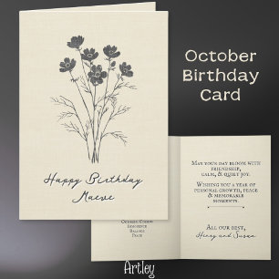 Cartão Rustic Stamped Cosmos Outubro Nascimento Flor Line