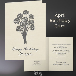 Cartão Rustic Stamped Daisy April Birth Flower Linen