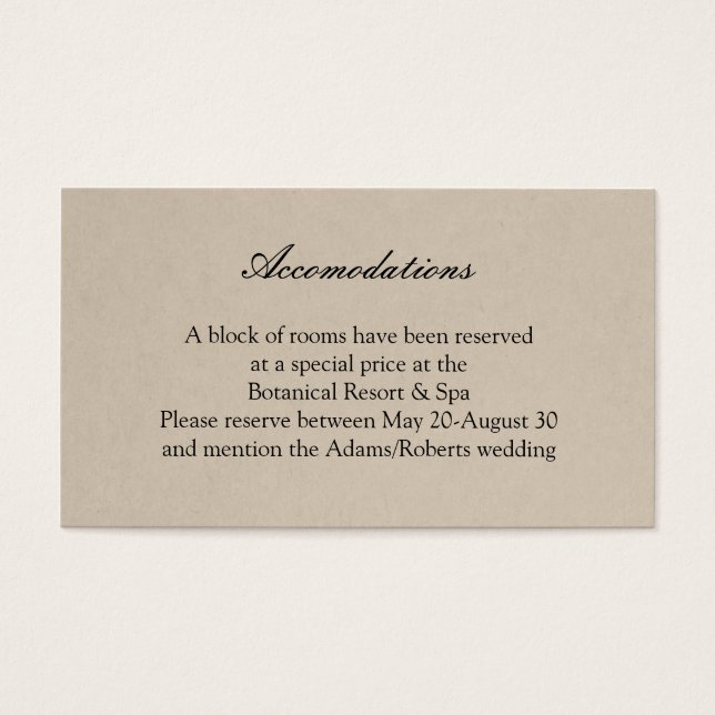 Cartão Rustic Succulent Wedding Acomodation Card (Frente)
