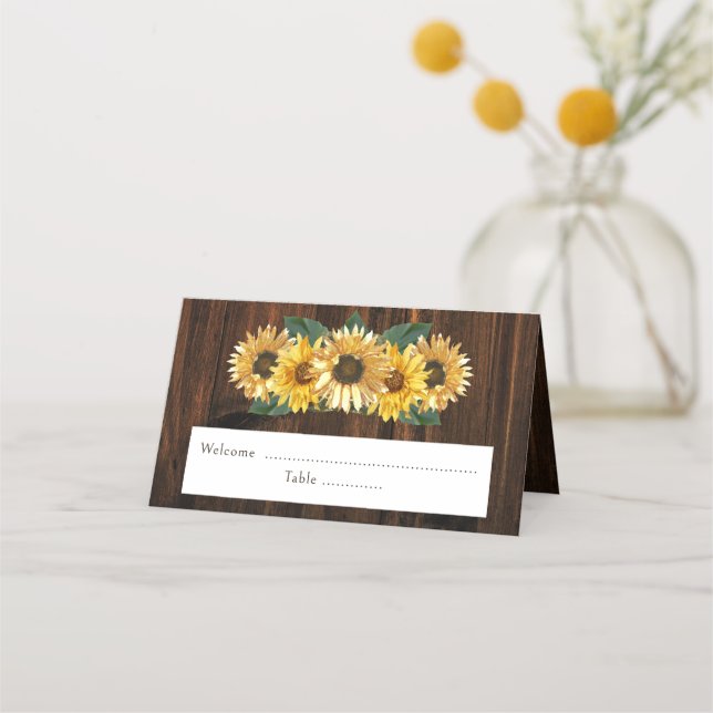Cartão Rustic Sunflower Reception Place (Frente)