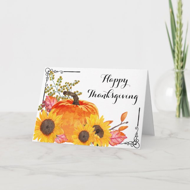 Cartão Rustic Thankanding Pumpkins Sunflower (Frente)