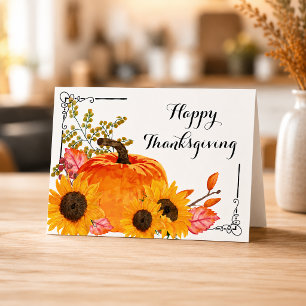 Cartão Rustic Thankanding Pumpkins Sunflower