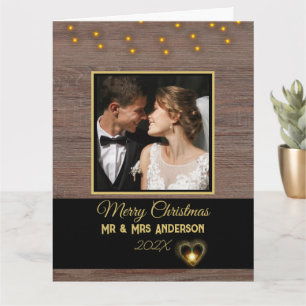 Cartão Rustic Vintage Wood plank Sr. e Sra. Christmas