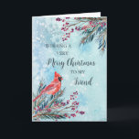 Cartão Rustic Watercolor Friend Felry Natal<br><div class="desc">Feliz Natal para um cartão de amigo com folhagem de cor d'água de inverno,  verso cardeal e pensativo.</div>
