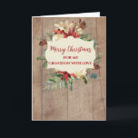 Cartão Rustic Watercolor Grandson Felry Natal<br><div class="desc">Feliz Natal para o cartão de neto em madeiras rústicas e flores de aquarela e folhagem.</div>