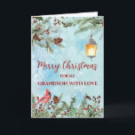 Cartão Rustic Watercolor Grandson Felry Natal<br><div class="desc">Feliz Natal para o cartão de neto no padrão rústico de aquarela e flores de aquarela e folhagem.</div>
