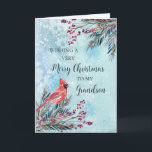 Cartão Rustic Watercolor Grandson Felry Natal<br><div class="desc">Feliz Natal para o cartão de neto com folhagem de cor d'água de inverno,  verso cardeal e pensativo.</div>