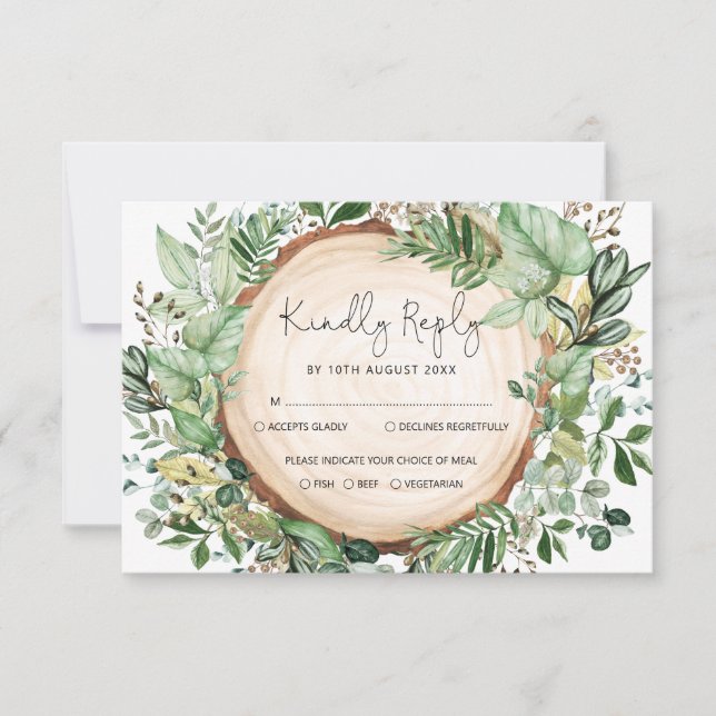 Cartão Rustic Watercolor Greenery Forest Wedding RSVP (Frente)