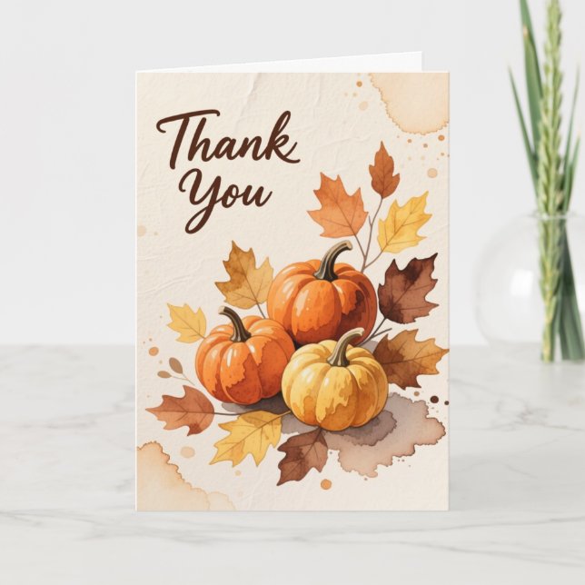 Cartão Rustic Watercolor Pumpkin Autumn Thank You Card (Frente)