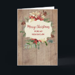 Cartão Rustic Watercolor Son em Direito Feliz Natal<br><div class="desc">Feliz Natal para o filho no cartão da lei em madeiras rústicas e flores de aquarela e folhagem.</div>