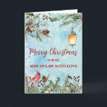 Cartão Rustic Watercolor Son em Direito Feliz Natal<br><div class="desc">Feliz Natal para o filho no cartão da lei,  no padrão rústico de aquarela,  flores e folhagem de aquarelas.</div>