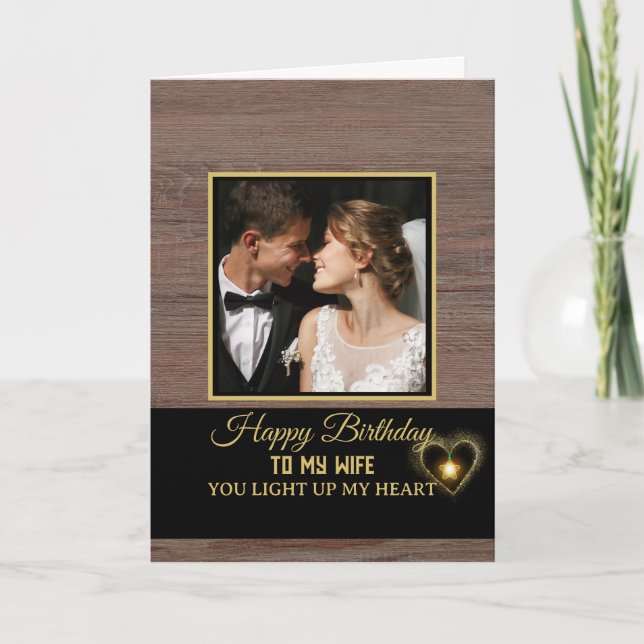 Cartão Rustic Wood Grain Happy Birthday to My Wife (Frente)