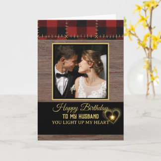 Cartão Rustic Wood Red Plaid Happy Birthday my Husband 