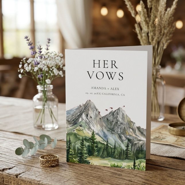 Cartão Rustic Woodland Mountain Forest Seus Vows De Casam (Criador carregado)
