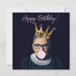 Cartão Ruth Ginsburg coroa rosa chiclete Feliz Aniversári