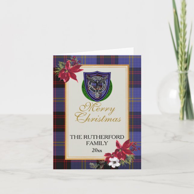 Cartão Rutherford Scottish Clan Tartan & Crest (Frente)