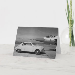 Cartão Saab 93b Vintage 1958 Foto Preto e Branco   