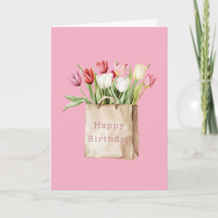 Cartão Saco de Flores de Tulipa Rosa Vermelho Amarelo Bra