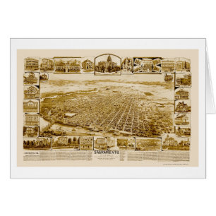 Cartão Sacramento, mapa panorâmico de CA - 1890's