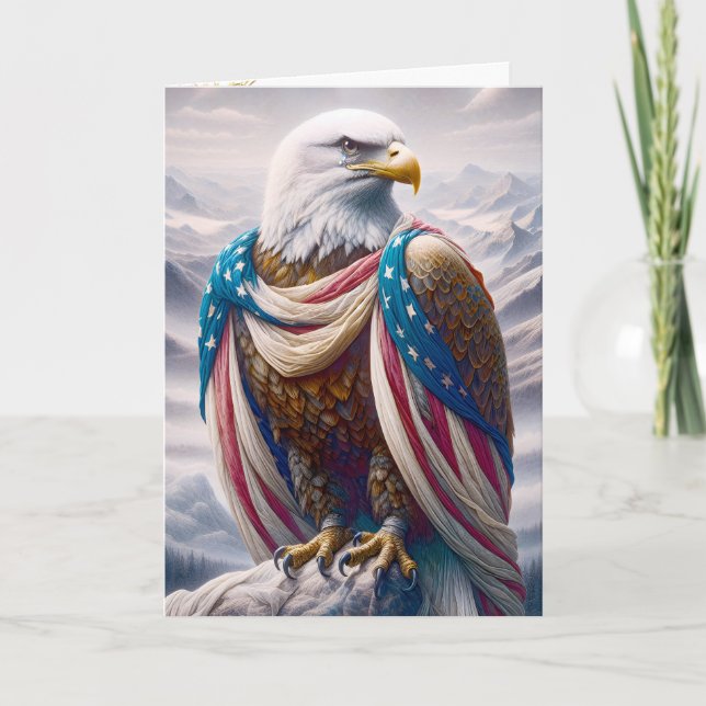 Cartão Sad Bald Eagle com bandeira 4 de julho (Frente)