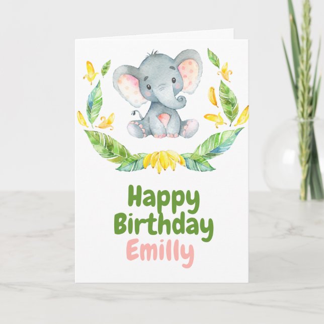 Cartão Safari Baby Elephant Happy Birthday (Frente)